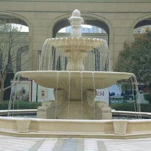 云南 黄金麻花岗岩异型加工——户外庭院石雕流水喷泉