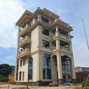 云南 黄金麻花岗岩石材别墅外墙干挂搭配（雕花栏杆花瓶柱门楼罗马柱）