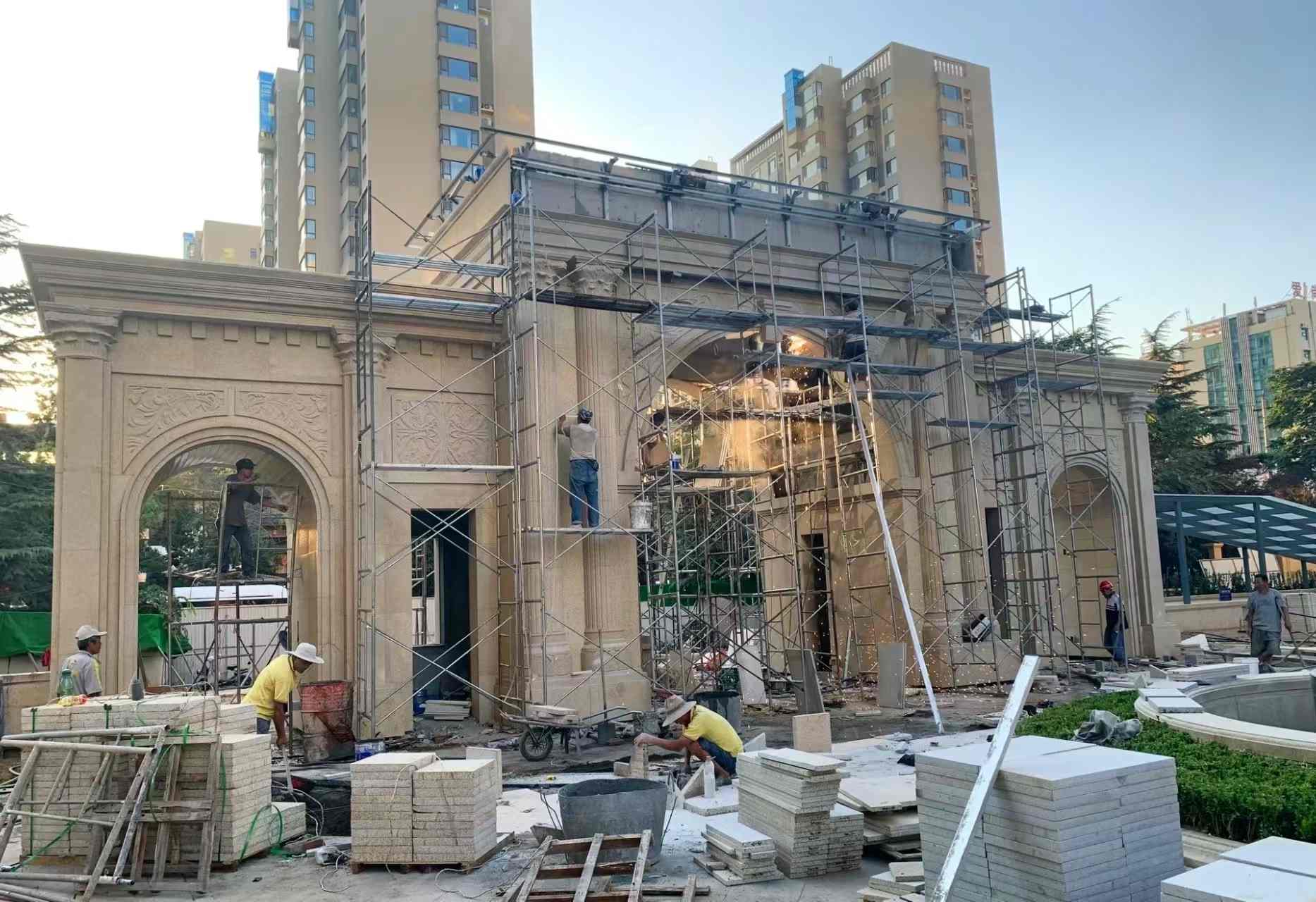 云南 黄金麻荔枝面花岗岩小区门楼外墙干挂