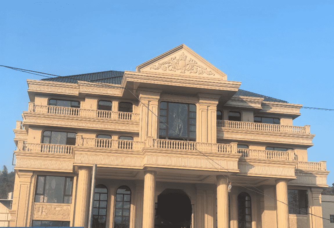 云南黄金麻别墅外墙干挂石材效果示例