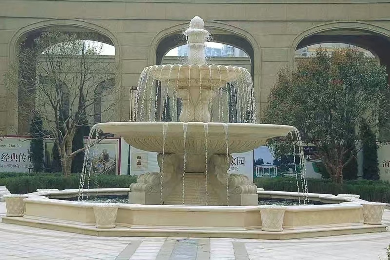 云南 黄金麻花岗岩异型加工——户外庭院石雕流水喷泉